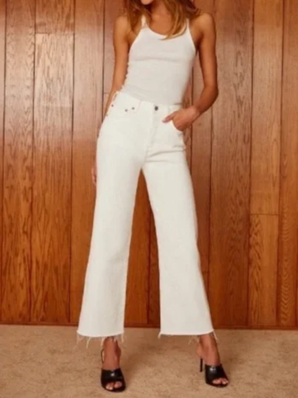 Denim Forum White High-Rise Straight-Leg Jeans